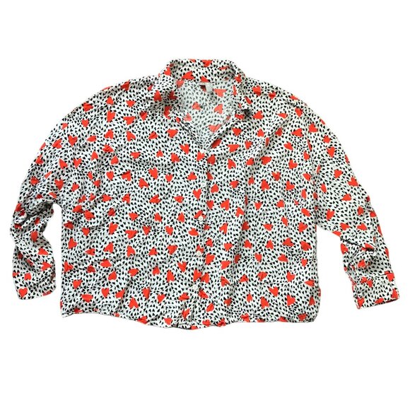 Asos Heart Button Up Shirt Women's 12 Long Sleeves 100% Viscose Lightweight NEW - Picture 1 of 9